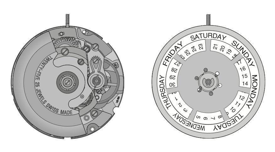 ETA 2834-2 Date Disc – Automatic Movement – Black Or White – 3+6H – Swiss Made